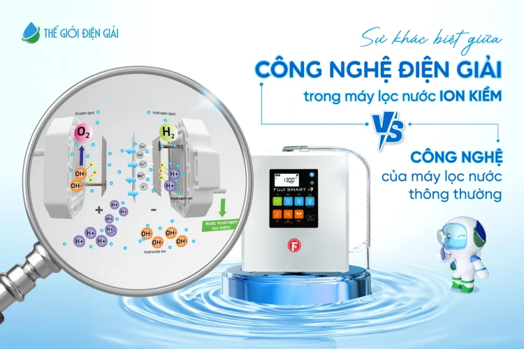 Sự khác biệt giữa công nghệ điện giải (Điện phân nước) trong máy lọc nước iON kiềm với công nghệ của máy lọc nước thông thường